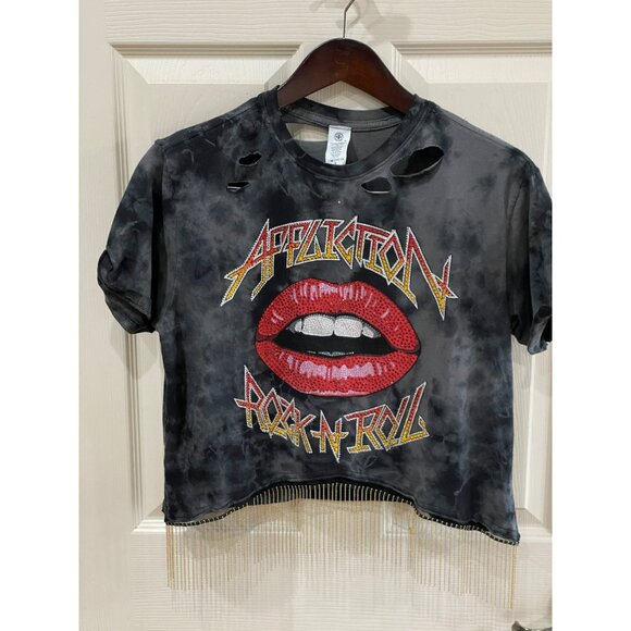 New Affliction Lips Rock N Roll Jeweled Beaded Fringe Size S/M - Picture 3 of 9
